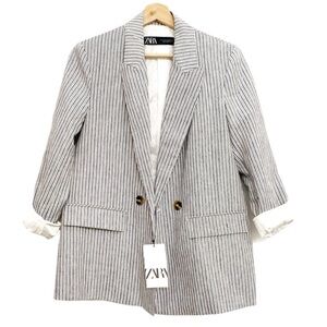 NWT Zara white navy blue striped oversized blazer